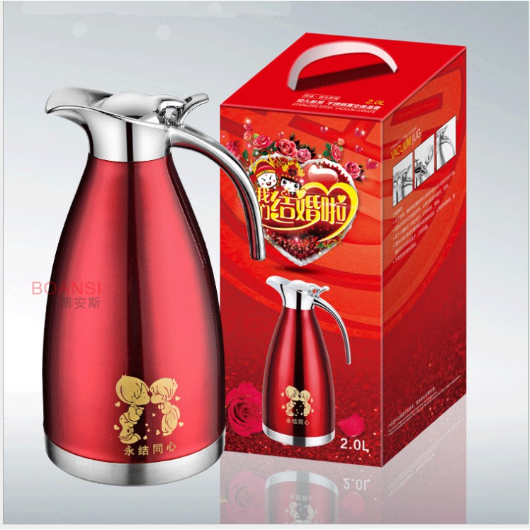 Bình Thủy Giữ Nhiệt Inox Cao Cấp 2L Màu Đỏ