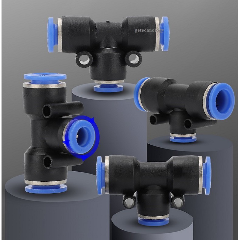 ĐẦU NỐI NHANH CHỮ T, ĐẦU NỐI KHÍ NÉN CHỮ T PE-4 PE-6 PE-8 PE-10 PE-12 PE-14 PE-16