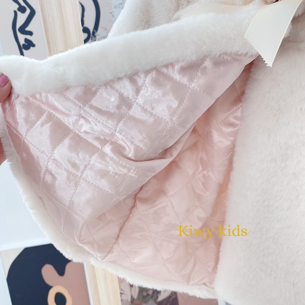 Áo lông bé gái Kiwy Kids phong cách tiểu thư,cổ đính nơ bên trong trần bông Kids47-2155 cho bé từ 9 tháng đến 5 tuổi