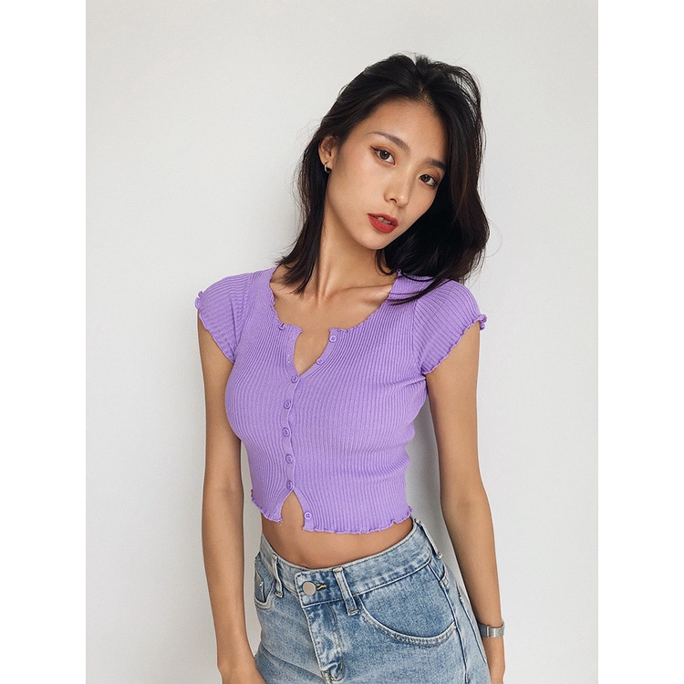 DUNEA Áo Thun Dệt Kim Tay Ngắn Thiết Kế Quyến Rũ Thời Trang Cho Nữ