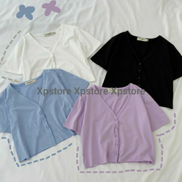 Áo Croptop YUNI phối khuy (Ảnh thật)