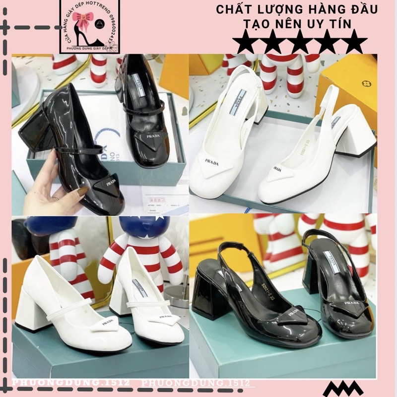 Giày Cao Gót prad mũi tròn gót trụ 8p fullbox + bill + túi giấy