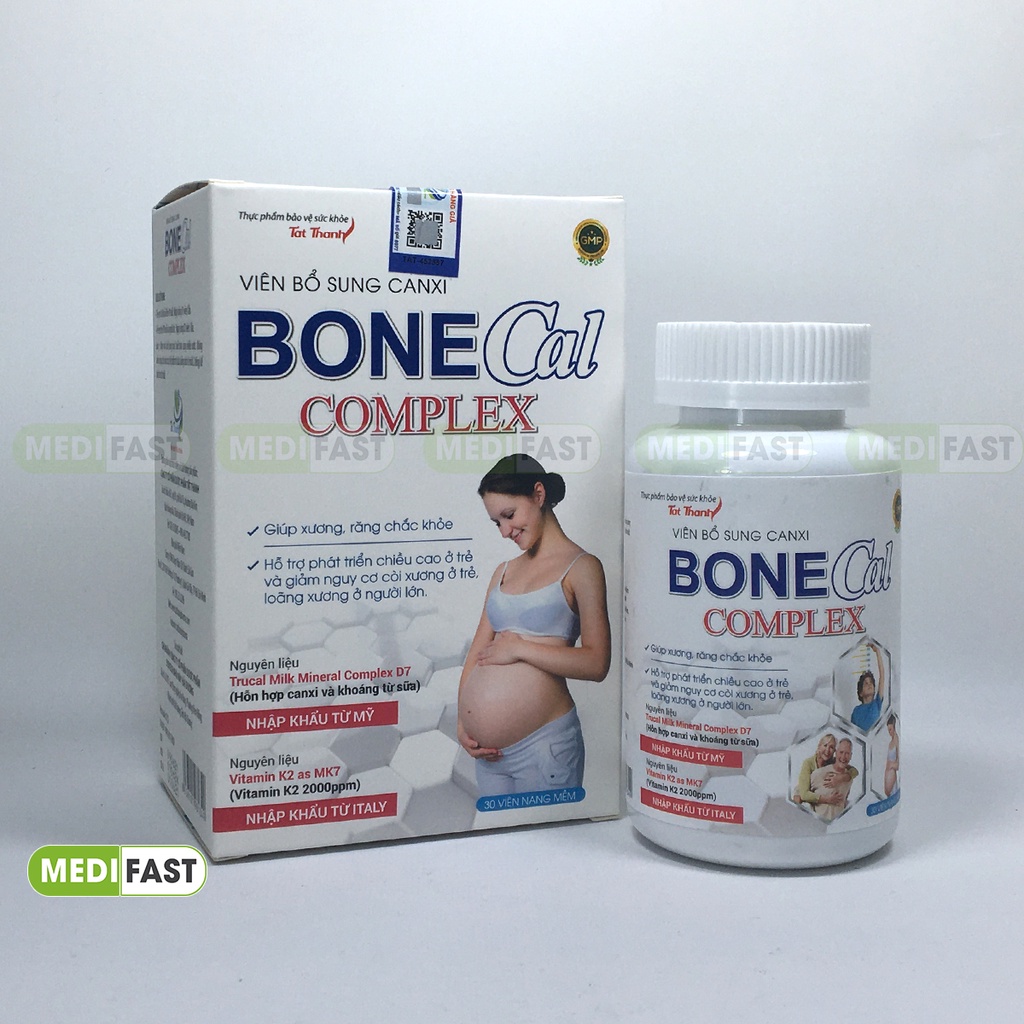 Canxi từ sữa Bone Cal Comlex - Hộp 30 viên - giảm loãng xương, còi xương ở trẻ em và người lớn, có thêm D3 K2