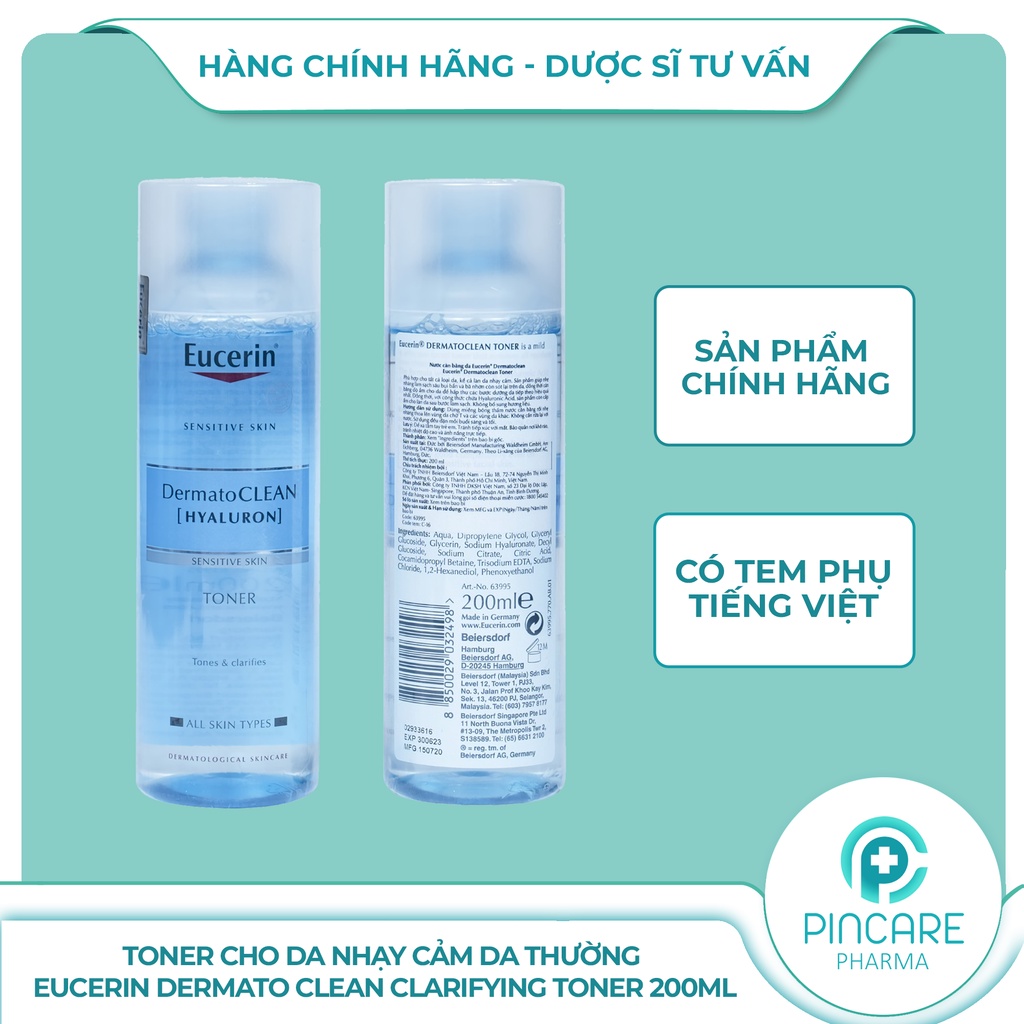 Nước cân bằng Eucerin Dermato Clean Clarifying Toner cho da nhạy cảm, da thường - Hàng chính hãng - Nhà thuốc PinCare