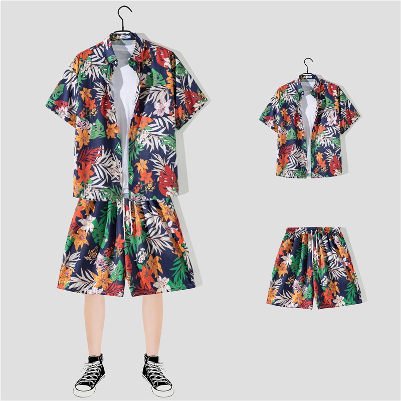 Set Áo Thun Tay Ngắn + Quần Dài Phong Cách Hàn Quốc Cho Nữ Set Áo Sơ Mi Ngắn Tay Form Rộng Họa Tiết Hoa + Quần short Thời Trang Dành Cho Nữ