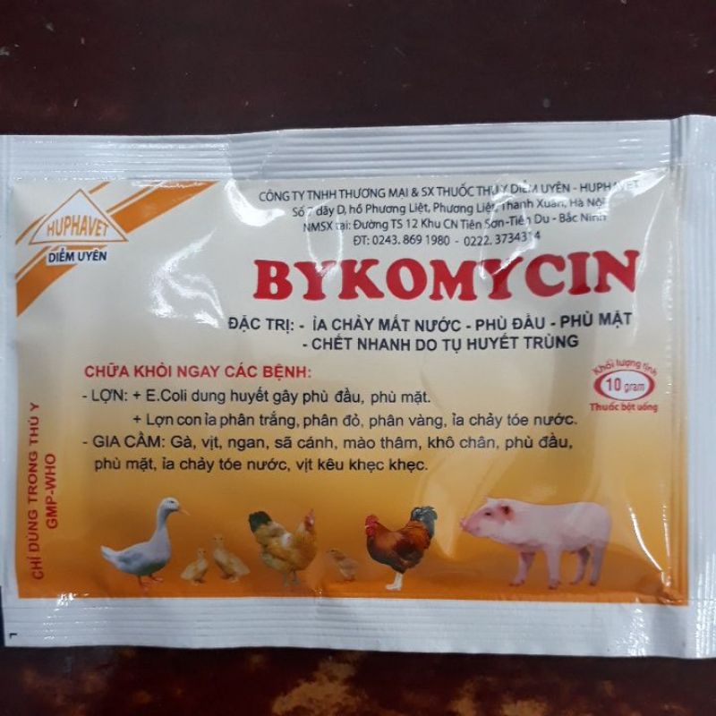 BYKOMYCIN GÓI 10g - Ỉa chảy mất nước, phù đầu, phù mặ,t chết nhanh ở gia súc, gia cầm