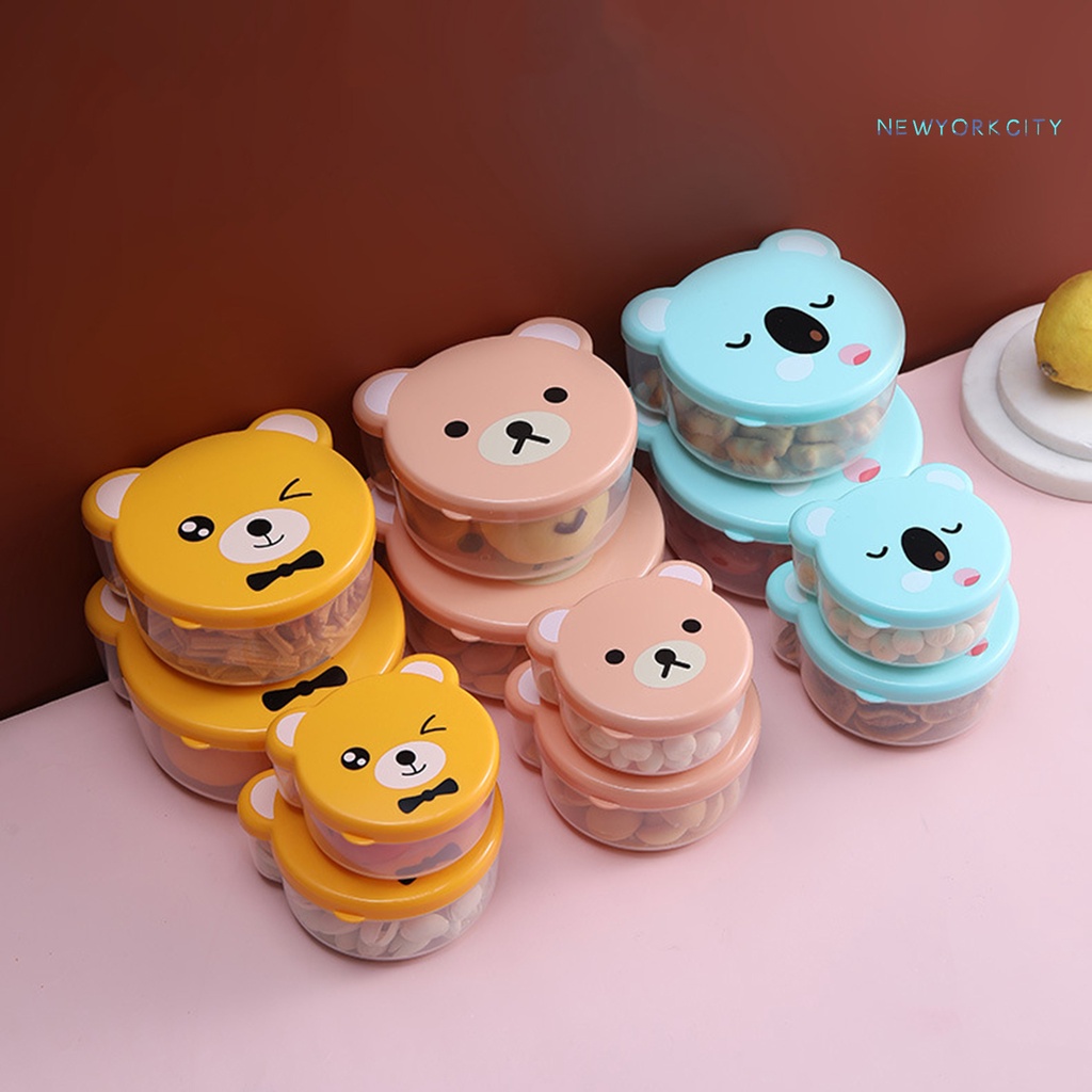 Set 4 Hộp Đựng Thức Ăn Bằng Nhựa PP Sức Chứa Lớn Chống Rò Rỉ Họa Tiết Hoạt Hình Dễ Thương