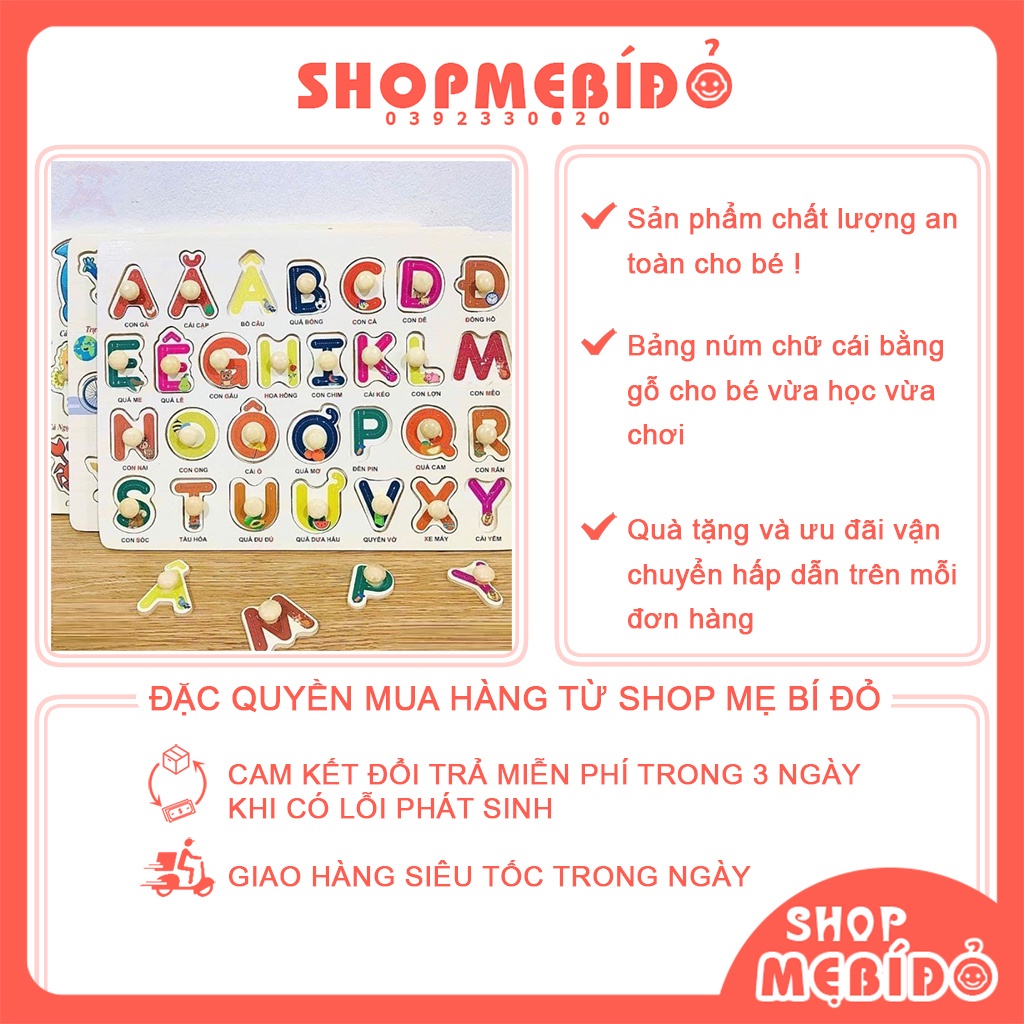 Bảng Chữ Cái Cho Bé Bảng Núm Gỗ Tiếng Việt Vừa Học Vừa Chơi Cho Bé Shop Mẹ Bí Đỏ PK75