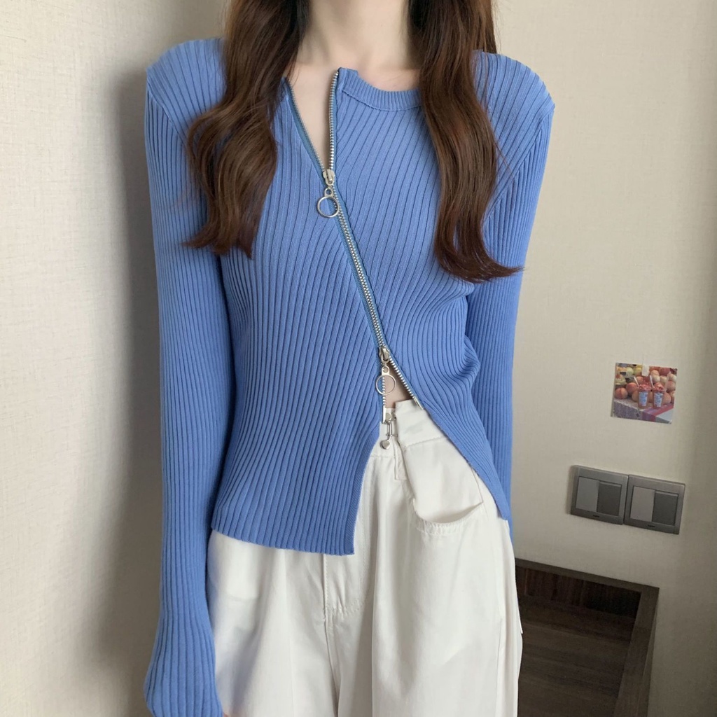 Áo cardigan Dệt Kim Tay Dài Dáng Ôm Có Khóa Kéo Thời Trang Cho Nữ NZ-MY-01