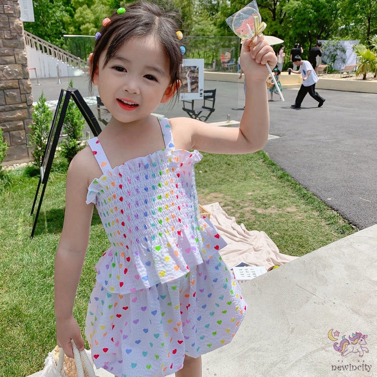 Set Đồ Mùa Hè 2 Món Gồm Áo Thun In Hình Trái Tim + Quần Ngắn Thời Trang Hàn Quốc Cho Bé Gái