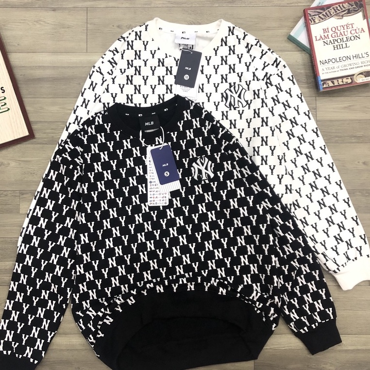 ẢNH THẬT - Áo Nỉ Da Cá Dài Tay MLB Sweater NY Monogram  VNXK - ÁO THUN NAM NỮ SWT HÀNG XUẤT DƯ FULLTAG