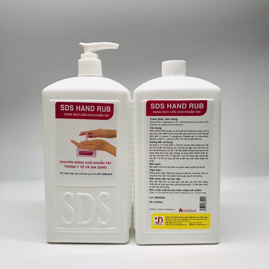 Nước rửa tay sát khuẩn SDS HAND RUB Chai 1000ml Combo 2 chai, Hàng chính hãng