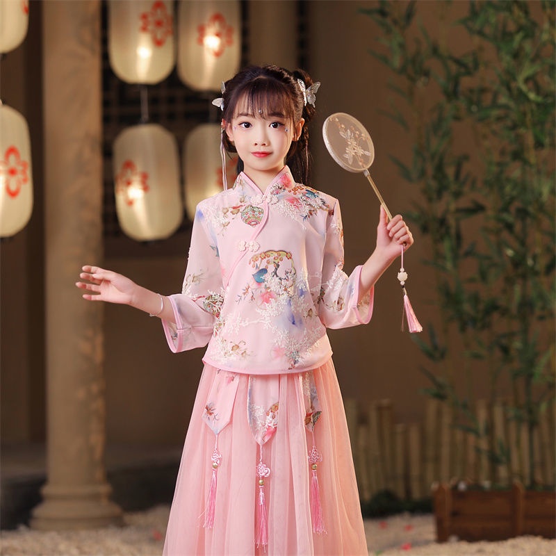 Bộ Hán Phục Phong Cách Trung Hoa Cổ Điển Thời Trang Xuân Hè Xinh Xắn Cho Bé Gái