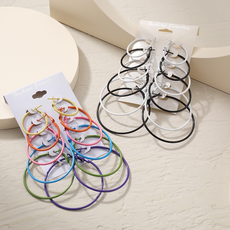 Set 6 Đôi Bông Tai Dạng Vòng Nhiều Màu Sắc Phong Cách Retro Thời Trang Cho Nữ