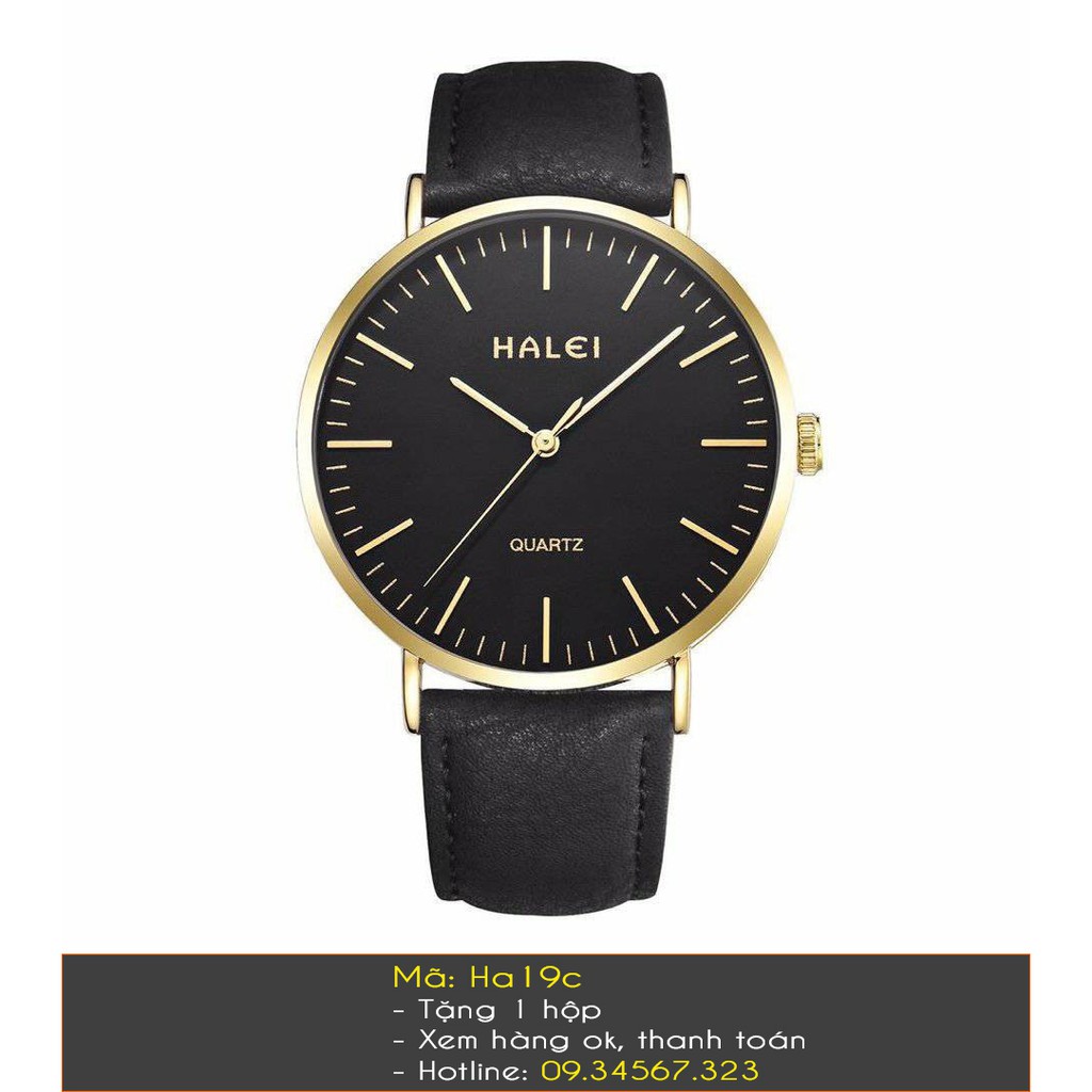 Đồng hồ đôi Halei nam nữ dây da mặt vạch Tặng Hộp Tặng 2 Pin Dự Phòng