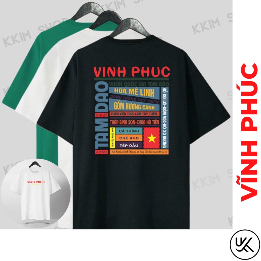 Áo thun tay lỡ VĨNH PHÚC, Áo phông 63 tỉnh thành Form rộng oversize, chất liệu Cotton KKIMSHOP