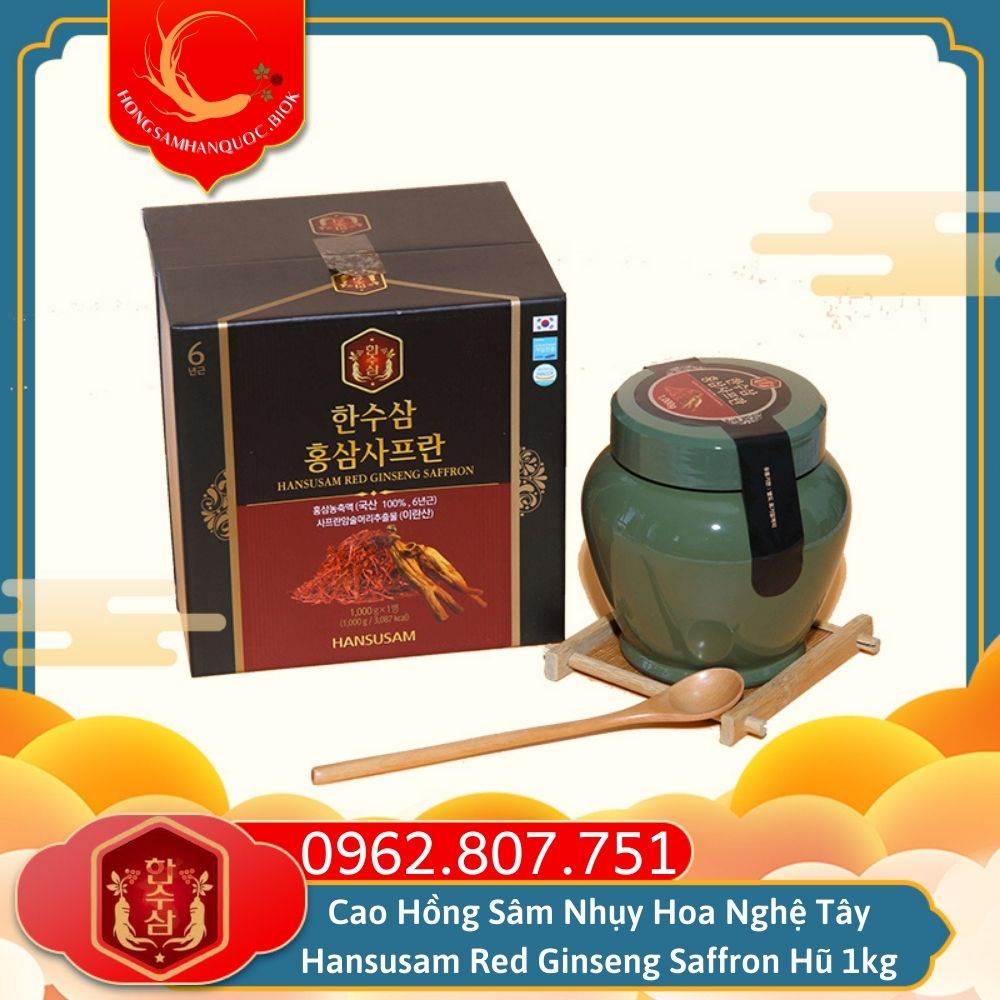 Cao Hồng Sâm Nhụy Hoa Nghệ Tây Hansusam Red Ginseng Saffron Hũ 1kg Cao Cấp Nhập Khẩu Chính Hăng Hàn Quốc