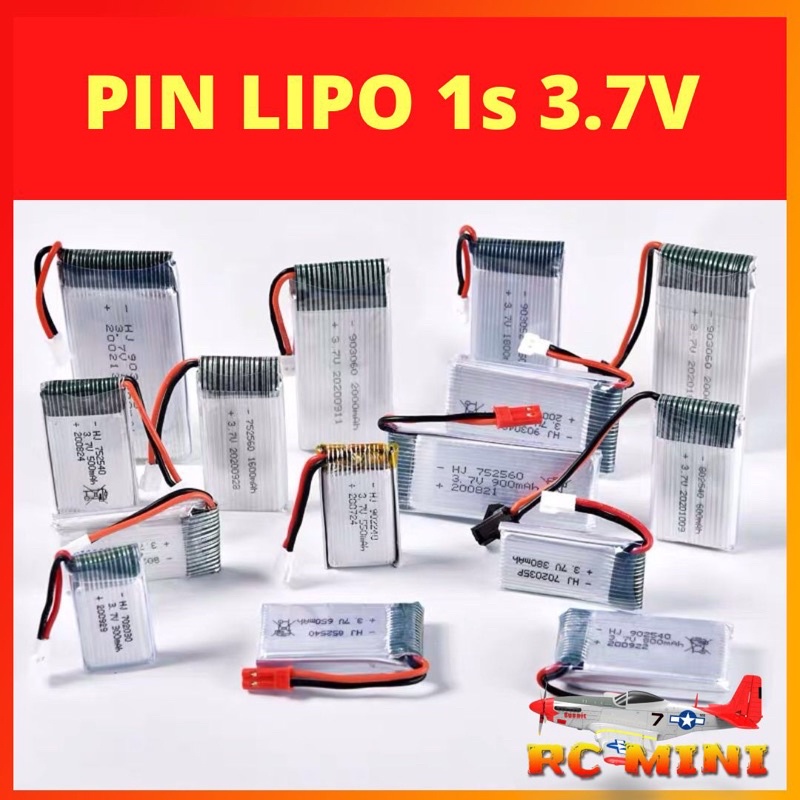 Pin lipo 3.7V 1s dung lượng 350mah, 500mah, 600mah