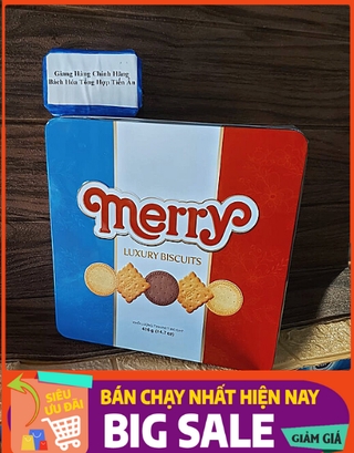 (freeshipxtra) Bánh quy thập cẩm 416g - Hộp thiếc vuông Merry Luxury