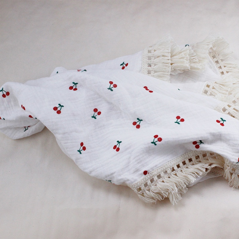 Chăn Quấn Em Bé 2 Lớp Chất Liệu Cotton Nguyên Chất Mềm Mại Phối Tua Rua Phong Cách Hồi Giáo