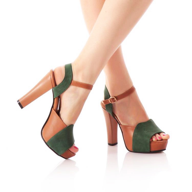 (Size 35-40) Giày Cao Gót nữ gót vuông hở mũi phối màu thanh lịch quý phái - CG12