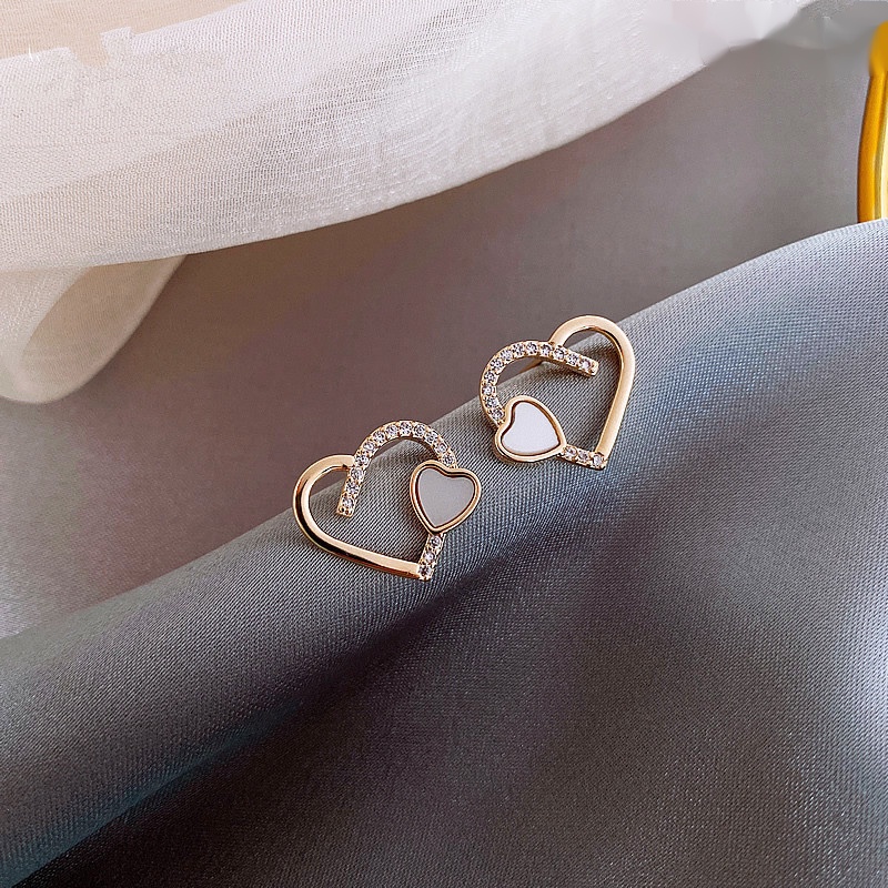 Bông Tai Mạ Bạc 925 Hình Trái Tim Đính Đá Zircon Đơn Giản Thời Trang Cho Nữ