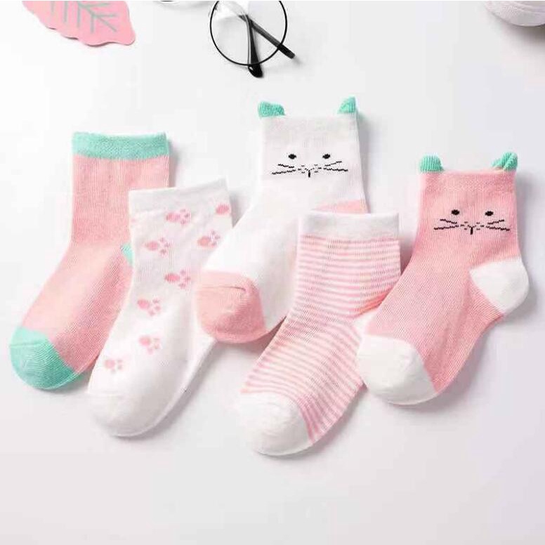 Set 5 Đôi Tất Cotton Hoạ Tiết Hoạt Hình Đáng Yêu Cho Bé