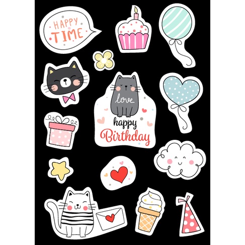 Sticker cắt sẵn chủ đề sinh nhật, cán bóng bền màu, decal bóc dán được, trang trí sổ, khung ảnh3D,thiệp