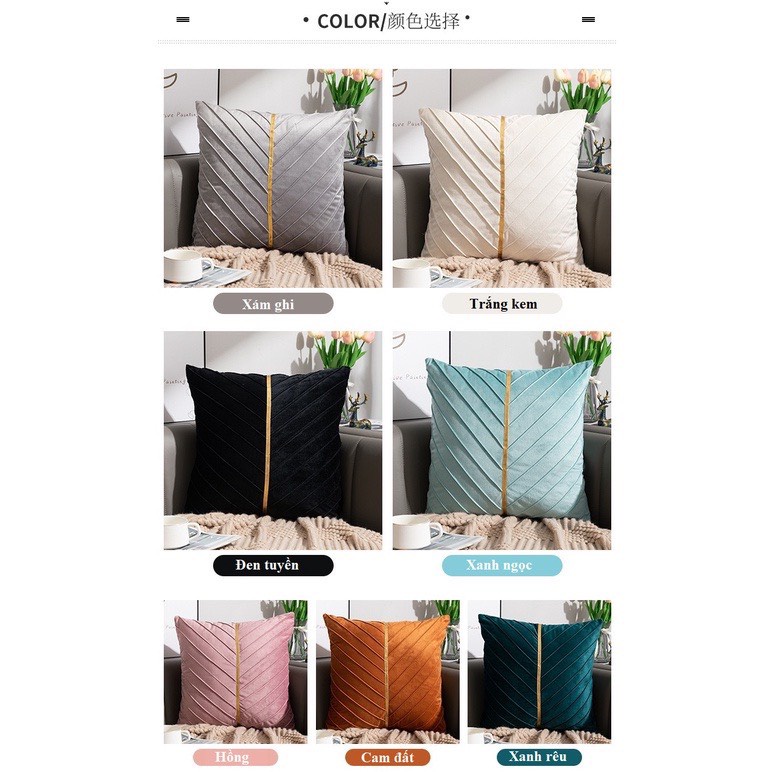 Gối tựa lưng sofa cao cấp GÂN RUY BĂNG chất liệu vải nhung lụa mềm mịn