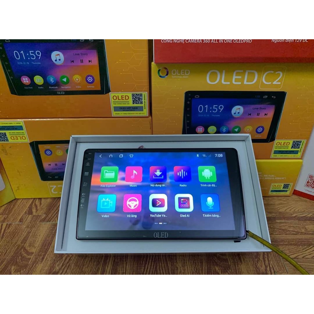 Màn Hình Android Oled C2 Theo Xe Lancer 2006 - 2009, kèm dưỡng và jack nguồn zin