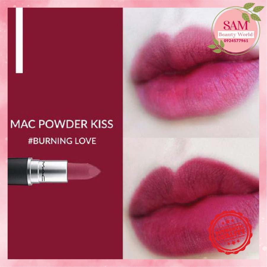 Son MAC Powder Kiss Màu 305 Burning Love – Đỏ Tím Rượu