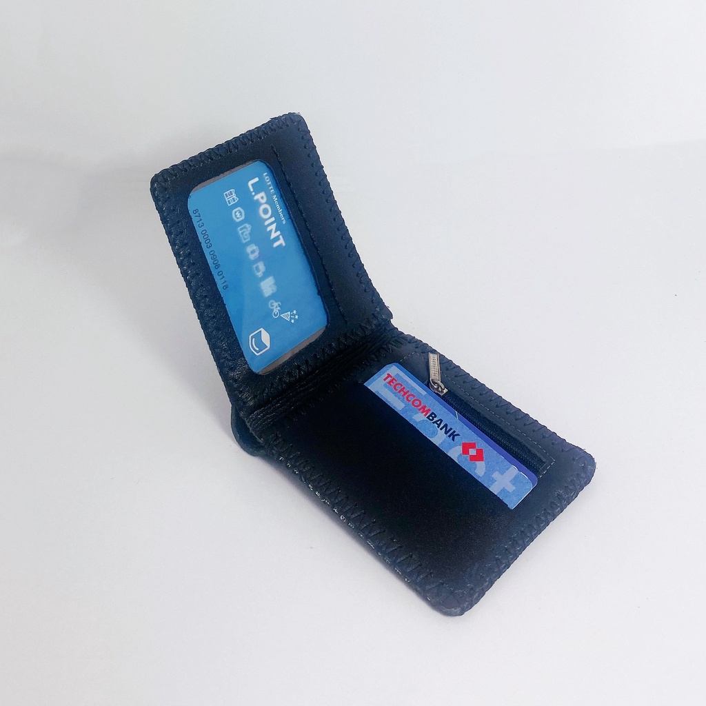 Ví da bò thật cao cấp kiểu ngang khâu viền có khóa dành cho nam thương hiệu Jun Secret KV95 nhiều ngăn đựng màu đen