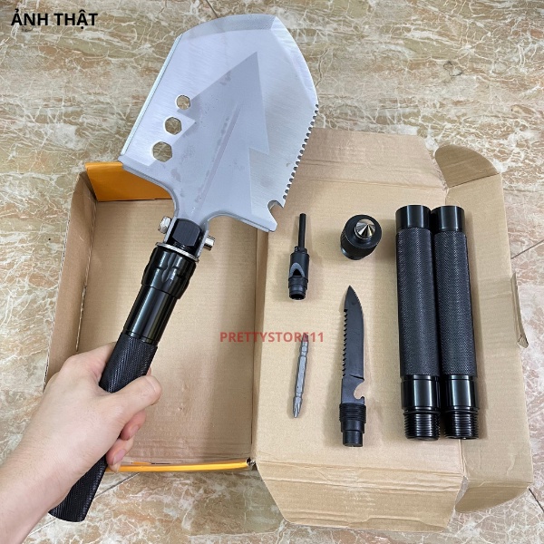 Xẻng quân dụng đa năng 13 chi tiết dài 76CM đi phượt dã ngoại hợp kim Mangan cao cấp chống mài mòn gấp gọn