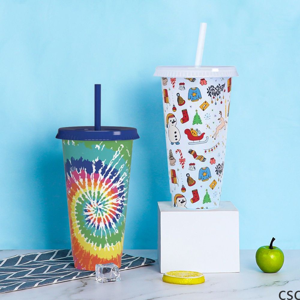Ly nhựa có nắp và ống hút đổi màu 25oz dành cho trẻ em và người lớn