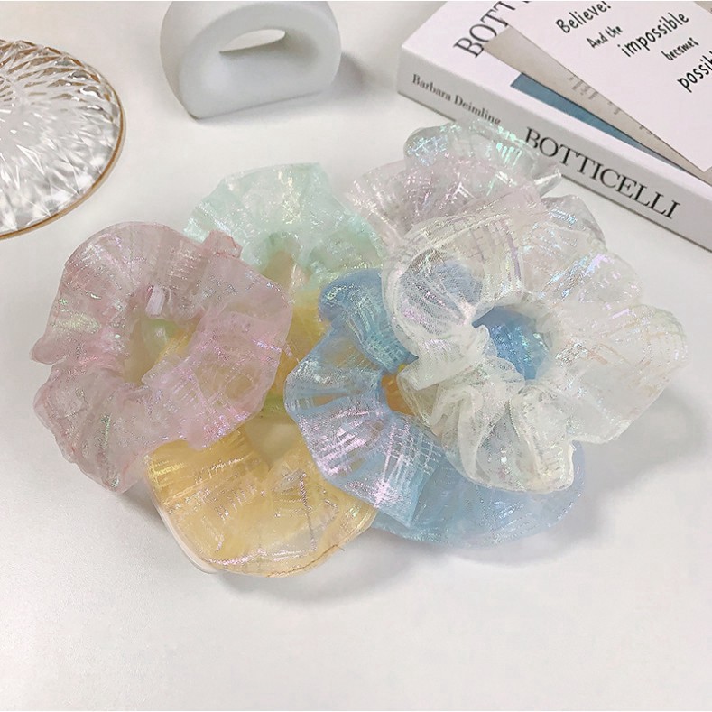 Dây buộc tóc ánh kim vải lưới Scrunchies họa tiết nices.vn