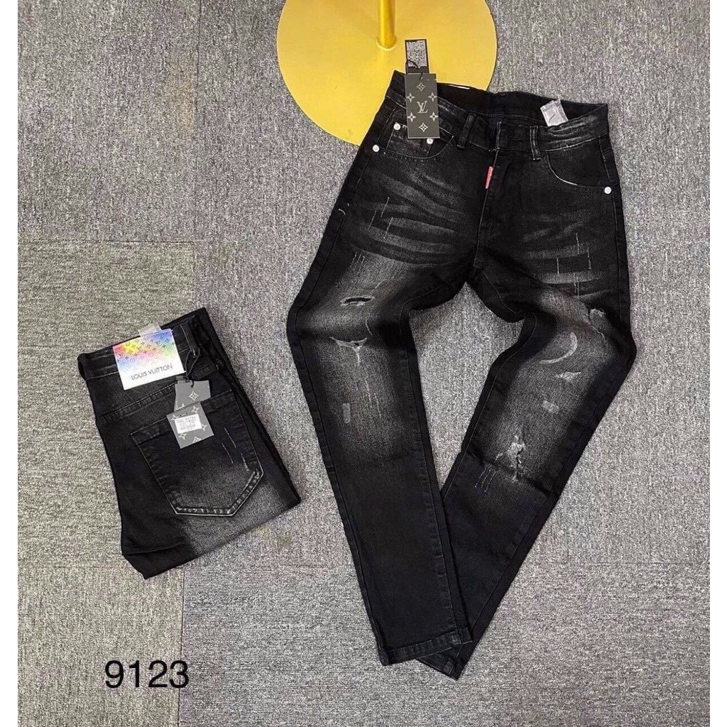 Quần jean nam đen trơn phối sọc trắng chuẩn from chuẩn dáng đẹp KING77_FASHION
