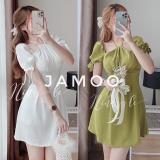 Váy thiết kế cổ yếm - Đầm nữ xinh 2 màu xanh cốm/trắng (hàng sẵn)