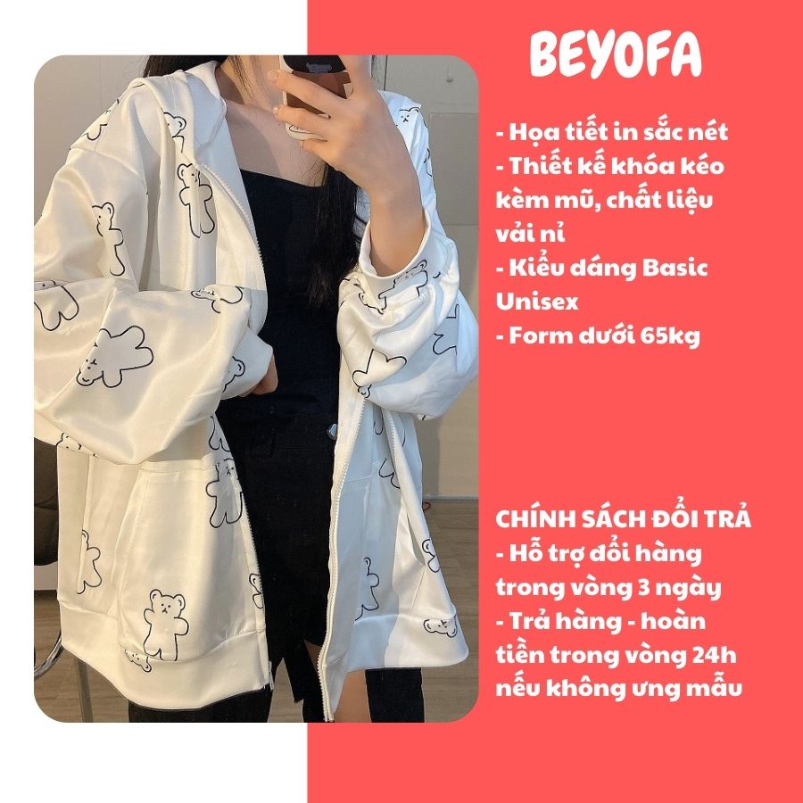 Áo Khoác Hoodie Nữ Hình Gấu Trắng Form Rộng Ulzzang - Áo Khoác Nỉ Dáng Rộng Unisex Hàn Quốc