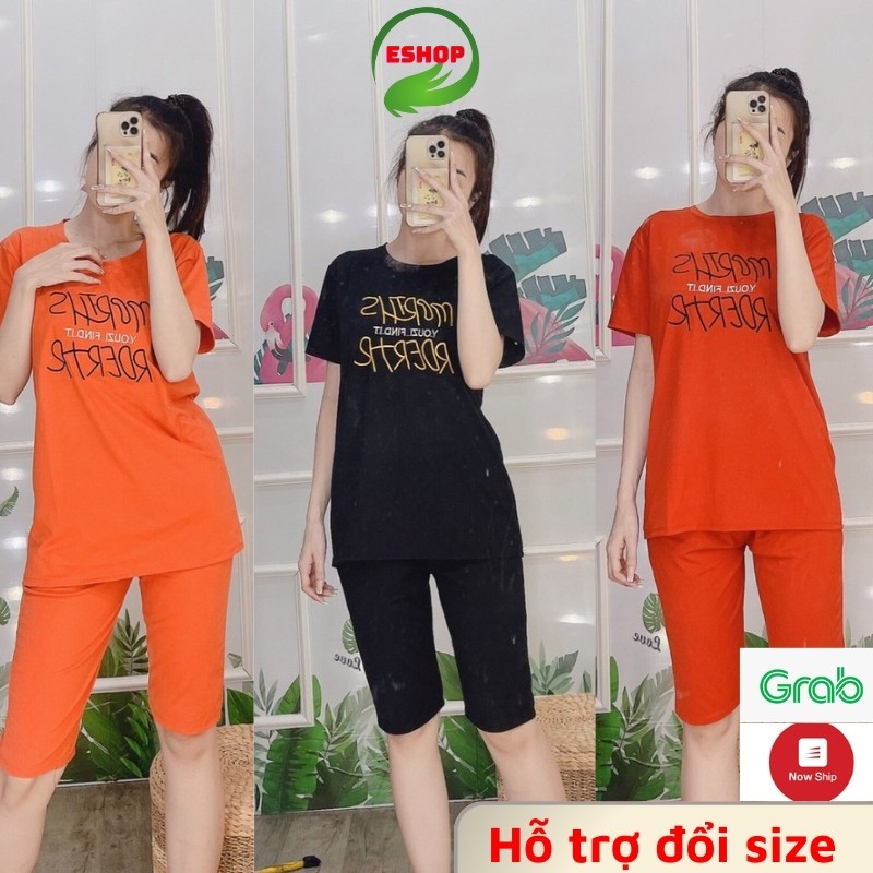 Đồ bộ mặc nhà nữ bigsize đẹp dễ thương thun cotton đi chơi ngủ thể thao trung niên quần lửng ngố sang chảnh ESHOP AD12
