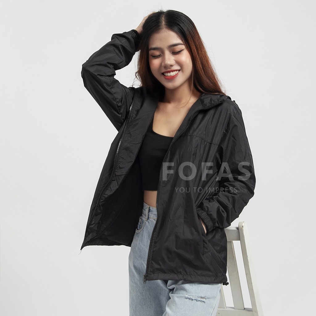 Áo khoác dù nữ màu trơn FOFAS có nón, form áo rộng trendy, kiểu dáng thể thao, chất dù xịn may 2 lớp (5 màu cực đẹp) | BigBuy360 - bigbuy360.vn
