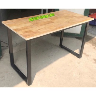 Bàn làm việc chân sắt đơn mặt gỗ cao su tự nhiên ( Hoả tốc 1 giờ)