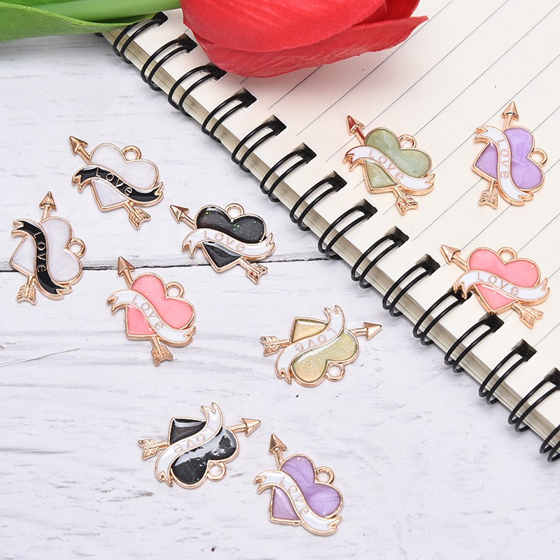 Bộ 10 Mặt Dây Chuyền Tráng Men Hình Trái Tim Tình Yêu