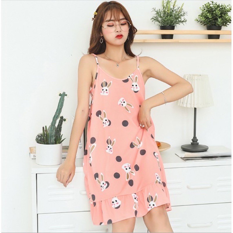[XẢ KHO 1 NGÀY] VÁY NGỦ hai dây có đệm ngực đuôi xếp li ( tặng kèm bịt mắt )