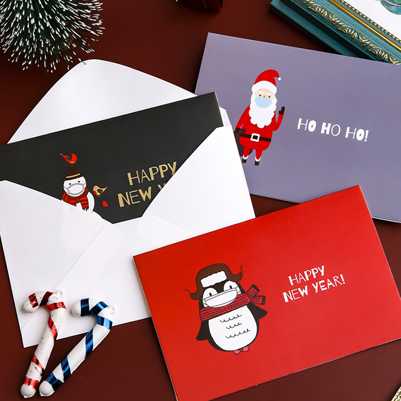 Bộ 6 Thiệp Giáng Sinh X-Mas Hình Động Vật Hoạt Hình Dễ Thương Kèm Phong Bì