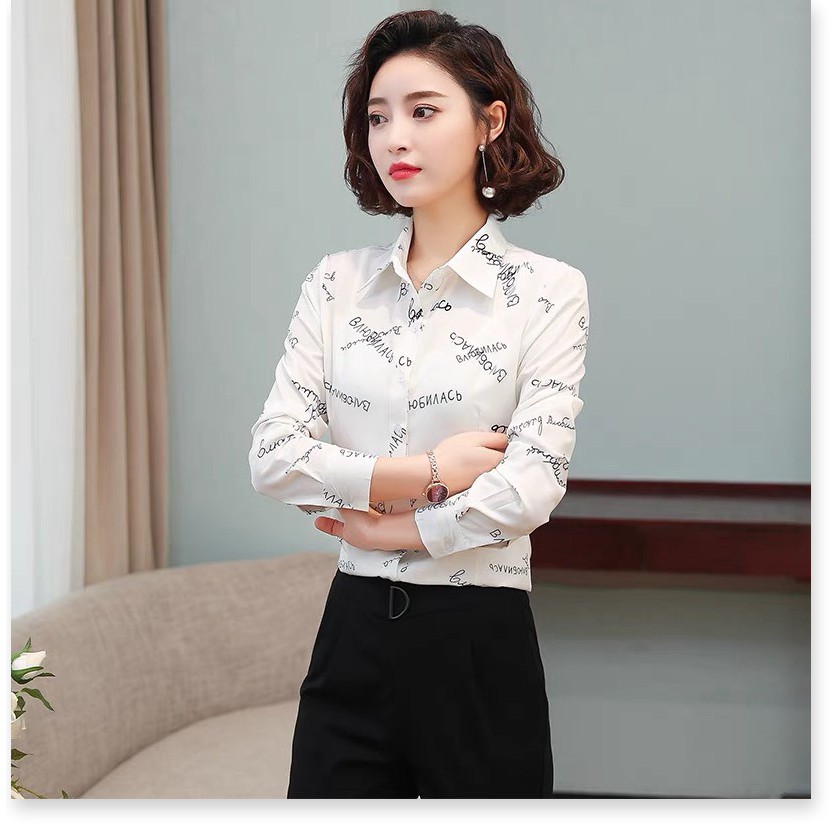 ÁO SƠ MI NỮ PHỐI CHỮ PHÙ HỢP CHO CÁC CHỊ EM CÔNG SỞ THANH LỊCH