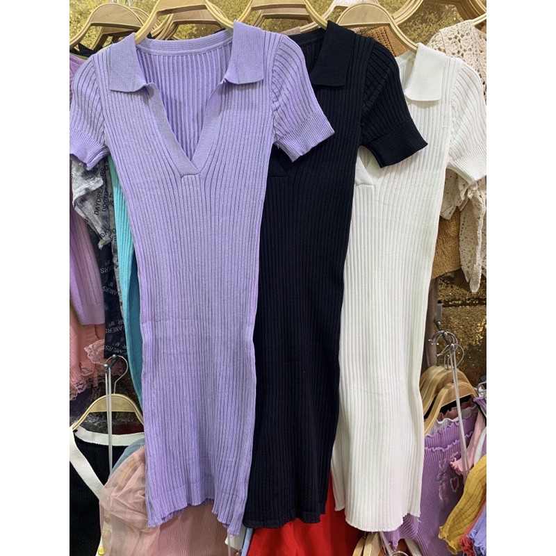 Váy đầm len cổ bẻ dáng ôm hot hit  &