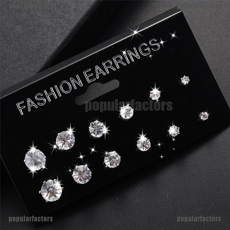 Set 6 / 12 Đôi Bông Tai Đính Đá Sang Trọng Cho Nữ