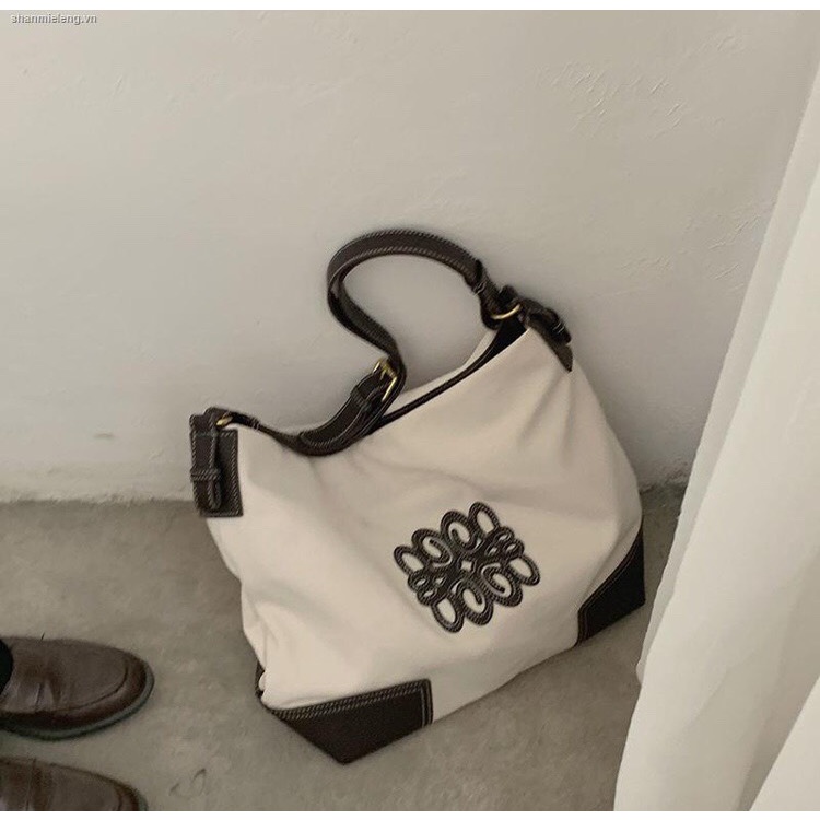Túi Xách Canvas Đeo Chéo Vintage Cỡ Lớn Phong Cách Retro Cổ Điển Cho Nữ