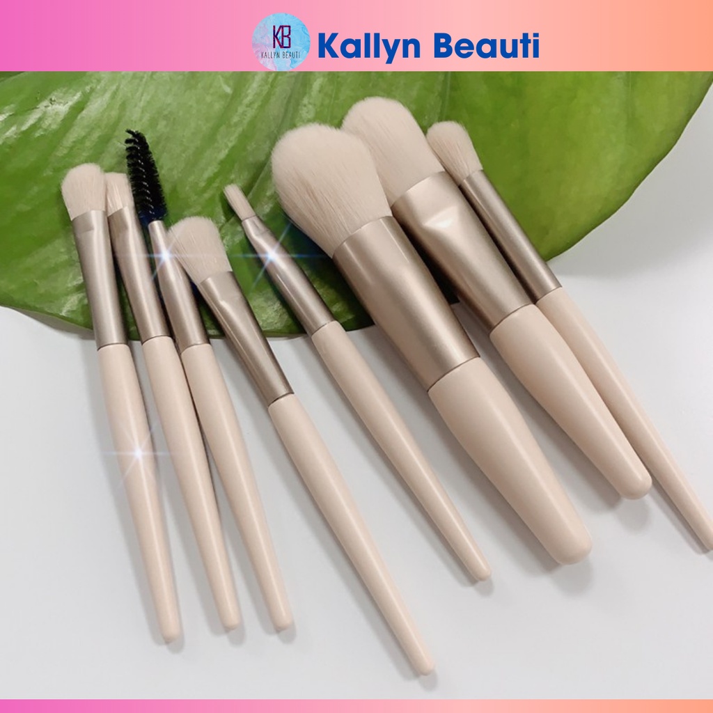Bộ cọ trang điểm 8 cây makeup cá nhân nhỏ gọn kèm túi zip Kallynbeauti