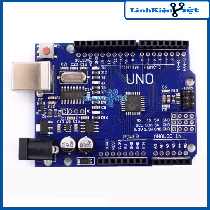 Kit Arduino Uno R3 Chíp CH340G Dán -Tặng Dây Kết Nối (BH 06 Tháng)